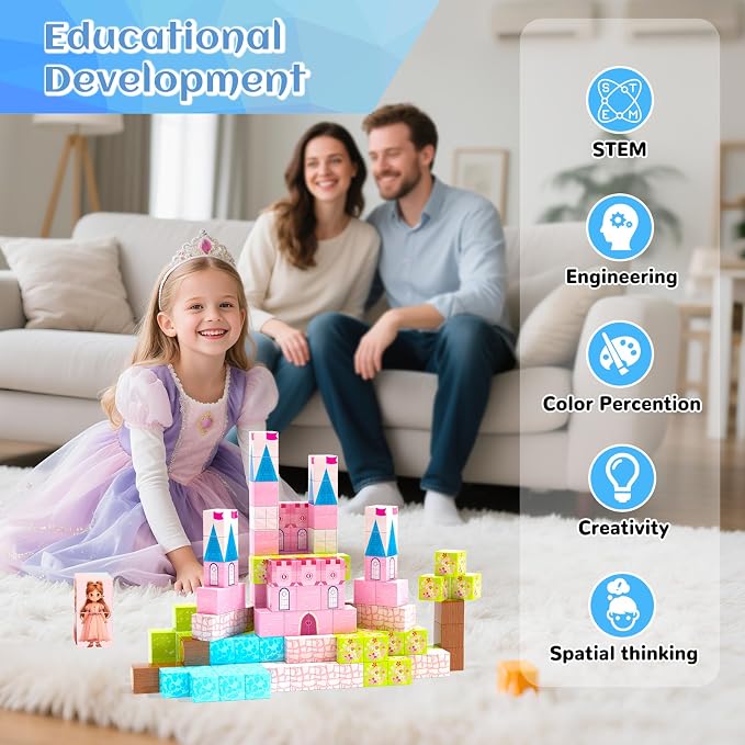 Hiwawind Updated Princess Magnetic Blocks for Girls, Princess Castle Magnetic Building Toys, STEM Montessori Sensory Toys for Toddlers 3-4 5-6 7-8, Creative Birthday Gifts for 3+ Year Old Girl