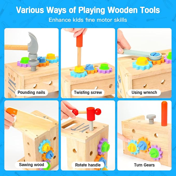 Wooden Tool Set for Kids 3 4 5 Year Old, 29Pcs Educational STEM Toys Toddler Montessori Toys for 3 Year Old Construction Preschool Learning Activities Gifts for Boys Girls Age 3-4