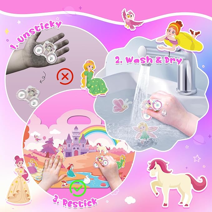 Sticker Books for Toddlers 2-4 Years, 5 Sets Reusable Sticker Books for Toddlers 1-3, Jelly Toddler Stickers Travel Toys for Ages 2+ Kids Boys Girls, Encourages Creativity, Focus, Fine Motor Skills