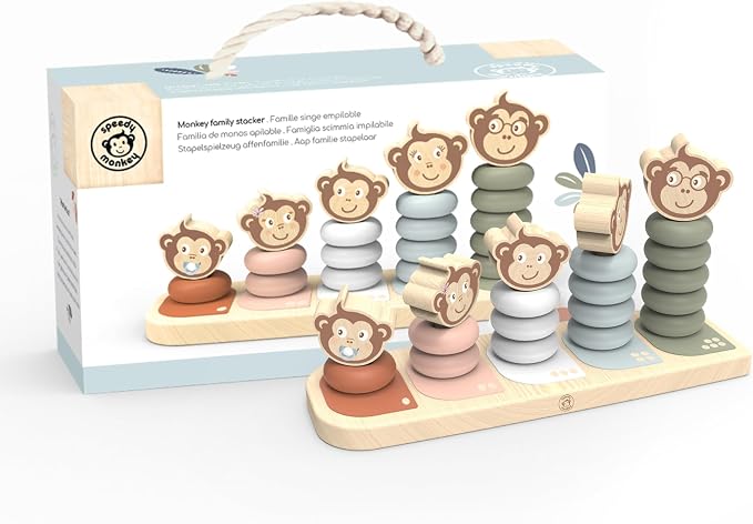 Kids Family Stacker, 5 Stackable Monkeys: Parent, Child, Sibling, Non-Toxic Paint, Develops Dexterity & Creativity, Educational Toy for Early Learning | 5 stackable monkeys, sorting & stacking toys, montessori toys, preschool toys, creative fine motor ...