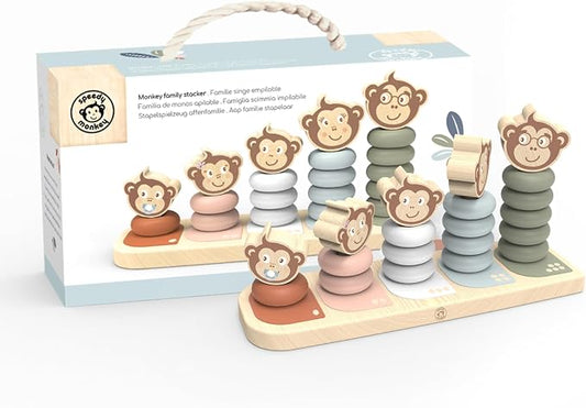 Kids Family Stacker, 5 Stackable Monkeys: Parent, Child, Sibling, Non-Toxic Paint, Develops Dexterity & Creativity, Educational Toy for Early Learning | 5 stackable monkeys, sorting & stacking toys, montessori toys, preschool toys, creative fine motor ...