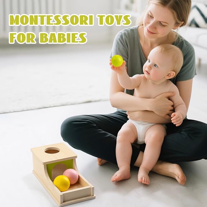 Montessori Toys for 6 Month Old, Object Permanence Box with Three Balls | 8 Month Old Baby Toys, Wooden Preschool Infant Toys 6-12 Months Developmental, Cause and Effect Ball Drop Toy