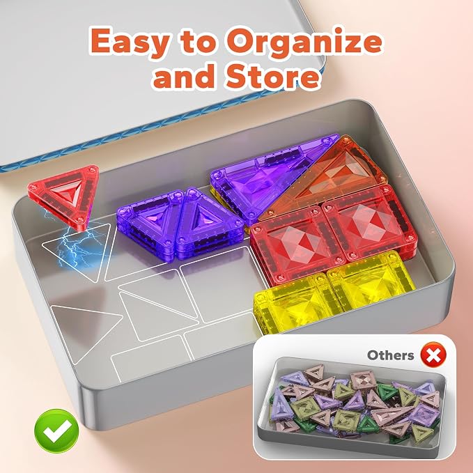80PCS Mini Magnetic Tiles, Diamond Pattern Travel Magnetic Tiles Building Set with Case, Construction Toys for Kids 4-8 Portable Classroom Educational Learning Toddler Toys for Boys Girls Gift Ages 3+