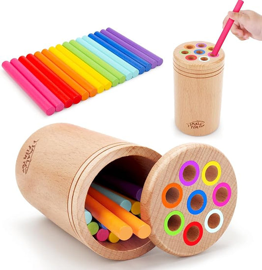 Montessori Toys for Toddlers 1-3 Wooden Fine Motor Learning Preschool Toys | Sensory Color Sorting Toy for 18 Month Old Babies, Solid Wood Educational Busy Board Travel Birthday Gift for Boys Girls