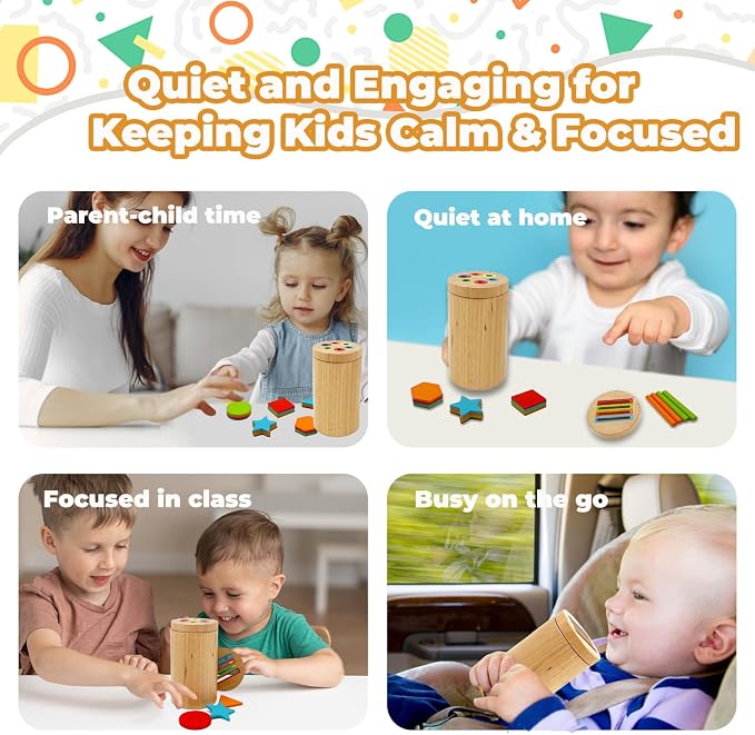 Montessori Shape & Color Sorting Montessori Toys for Toddlers 3, Wooden Fine Motor Skills Sensory Toy Preschool Learning Toys Travel Gift for Boys and Girls (Wooden Set)