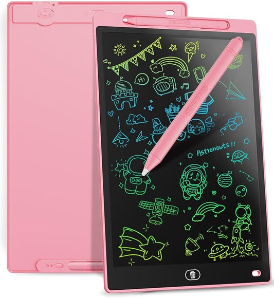 Genialba LCD Writing Board 12 Inches, Colourful Electronic Tablet, Portable Erasable Drawing Board, Graphic Tablet for Children's Games 3 4 5 6 7 Year Old Kid Boys Girls (Pink)