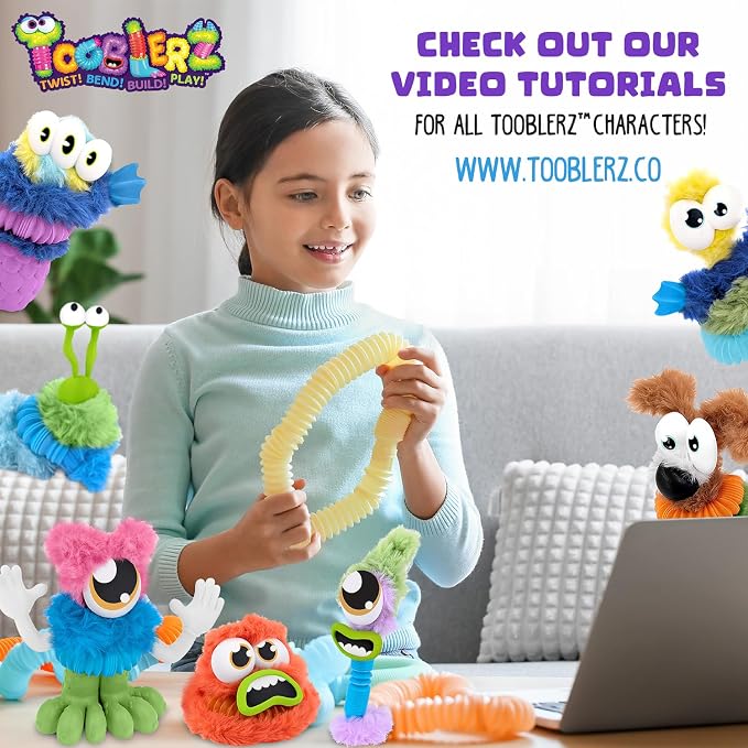 WeVeel TOOBLERZ Kids Craft Kit, 62-Piece DIY Monsters & Animals, Ages 5+ | Screen-Free Creative Play Reusable Mix-and-Match Parts Fuzzy Sticks & Stretchy Tubes Open-Ended Building Fun