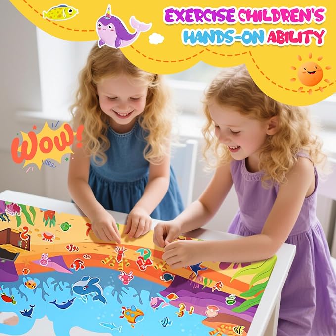 Jelly Sticker Books for Kids 2-4,5 Set Reusable Sticker Activity Books for Toddler 1-3, Travel Toys for 2+ Boy Girl (6 Set - Animals+Vehicles+Ocean Animals+Sports+Kitchen Fun+Horse Riding)