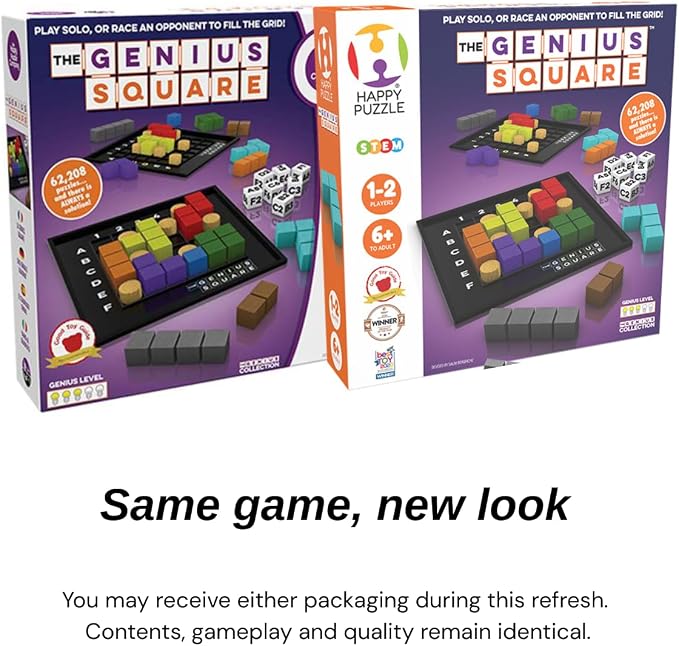The Genius Square from the Happy Puzzle Company | Game of the Year Award Winner | 60000+ Solutions | STEM Puzzle Game for 1-2 Players | Ages 6 - Adult | Roll the dice and Race to Fill the Grid!