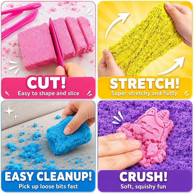 Carolart 10 Colors Cloud Sand, Stretch Sensory Sand Refill for Kids | Cloud clay sensory play set with 10 colors, sensory bin filler, sensory table refill and sand toys for kids ages 3+