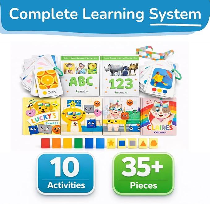TOYVENTIVE Educational Books, Flash Cards, and Puzzles - Birthday Gifts for 1, 2, 3, and 4 Year Old Boys, Toddler Learning Toys and Activities