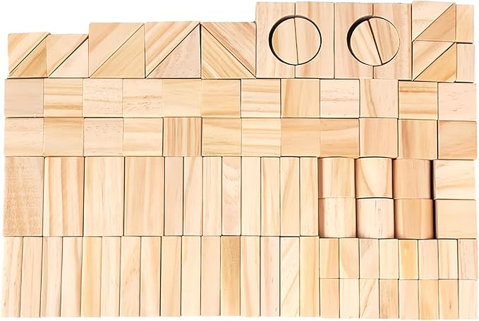 100 Pcs Kids Natural Colored Wood Building Block Toys Wooden Blocks Building Blocks for Toddlers Preschool Learning Toys Stacking Block Birthday Gifts for Toddlers