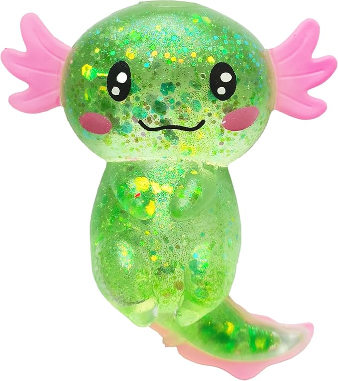 Axolotl Squishy Stress Ball, Soft TPR Slow Rising Squeeze Toy, Cute Axolotl Fidget Toy for Stress Relief, Anxiety Calming Sensory Toy for Kids Adults(Green Long Tail Axolotl)