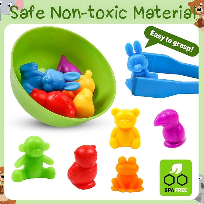 Counting Color Sorting Toys Animals Matching Games with Rainbow Bowls,Preschool Learning Educational Montessori Sensory Training Easter Basket Stuffers Gifts for 3 4 5 Year Old Kids