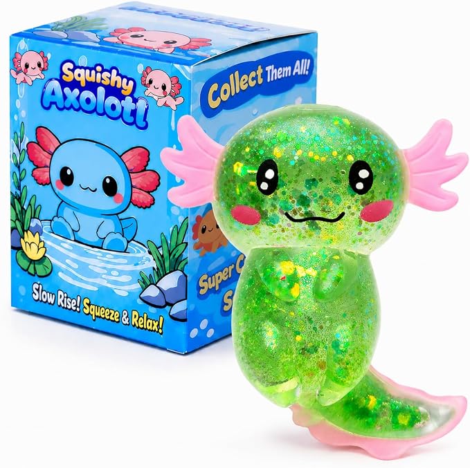 Axolotl Squishy Stress Ball, Soft TPR Slow Rising Squeeze Toy, Cute Axolotl Fidget Toy for Stress Relief, Anxiety Calming Sensory Toy for Kids Adults(Green Long Tail Axolotl)