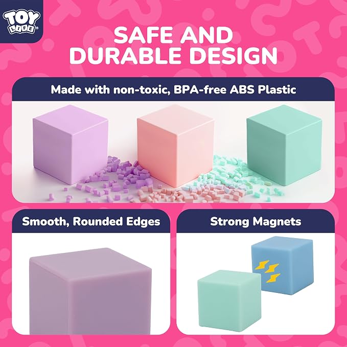 TOY Life Pastel Magnetic Blocks, 64-Piece STEM Set, Ages 3-8 | eight soft colors, smooth ABS cubes, open-ended construction, spatial play, birthday gift