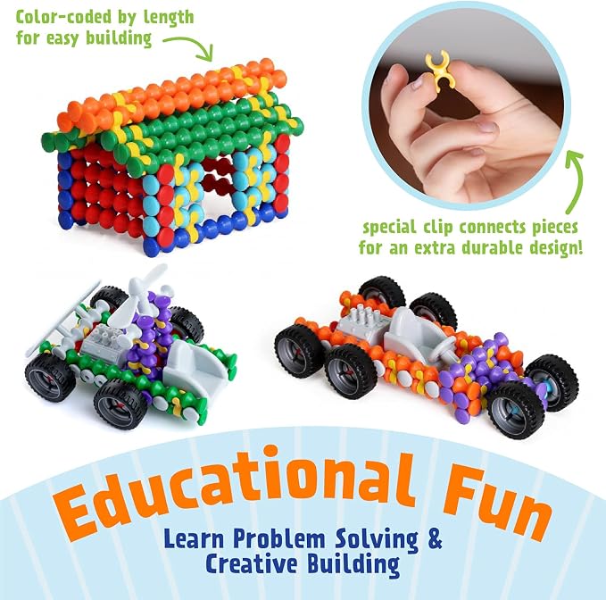 POPULAR PLAYTHINGS Clipstix Building Sticks Kit, 100 Piece, Playstix | Construction Stem Building Gift, Playstix, for Boys & Girls, for Kids