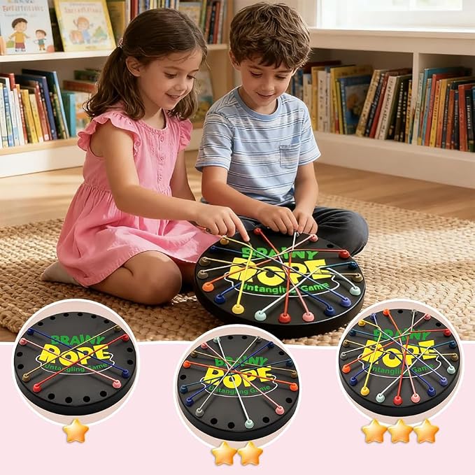 Rope Untangling Game, Brain Knots Game Strategy Thinking for All Ages | Elastic Rope Design, Plastic, Multi-color, Multi level Difficulty, practical portable storage bag, Fun Family Activity