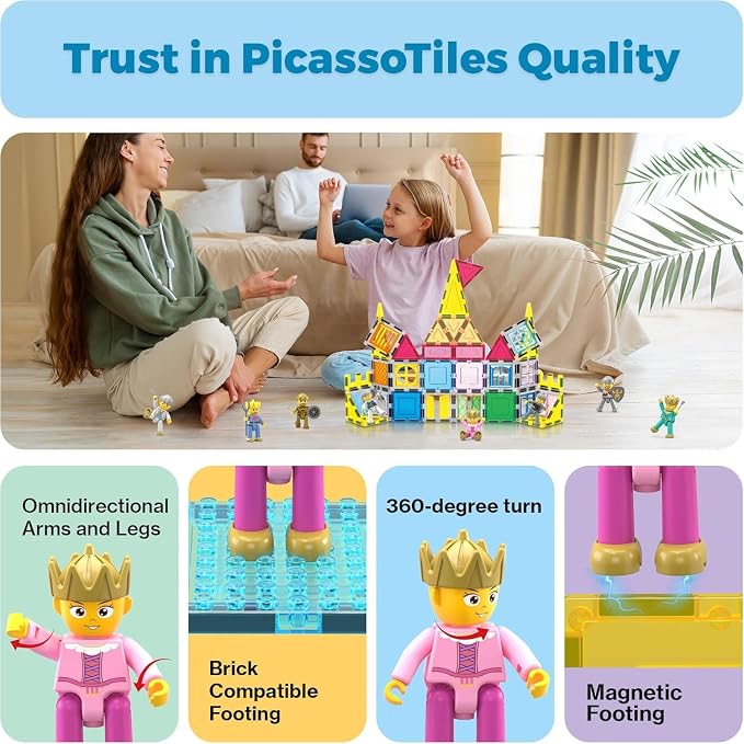 Picasso Toys Magnetic Action Figures Medieval King and Knights Character for Building Blocks Tiles Construction Toddler Toy Set Magnets Expansion Pack Educational STEM Pretend Playset PTA13