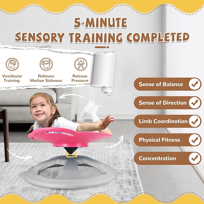 Zhenx Spinning Chair for Autistic Kids with Handles - Autism Sensory Toy | 220LBS Capacity Sensory Swivel Seat for ADHD Kids, Autism Sensory Products, Calming Gift Improve Focus & Body Balanc (Pink)