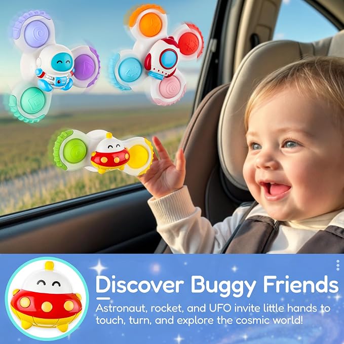 Pop Suction Cup Spinner Airplane Travel Toys for 1 Year Old Boy Girl | Novelty Spinning Tops Infant 12 18 Months,1 2 Year Old Boy Birthday Gift for Toddlers ,Sensory Baby Bath Toy Kids Ages 1-3