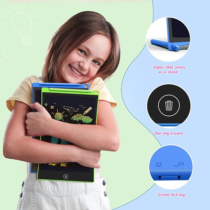 TECJOE 10 Inch 2 Pack LCD Writing Tablet for Kids, Mess Free Drawing Tablet | Colorful Drawing Pad, Travel Road Trips Essential, Quiet Time, Learning Toys Birthday Gifts for Boys Girls Ages 3-8