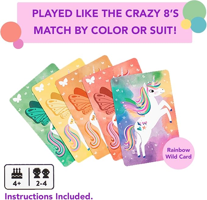 Mudpuppy - Wild Unicorn! Card Games for Kids | Ages 4+, Kids Version of Crazy 8s, Ideal for 3-4 Players, Unicorn Themed, Family Fun, Screen-Free Play, FSC Certified