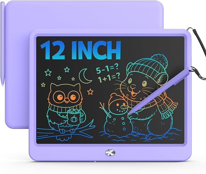 Bravokids 12 Inch LCD Writing Tablet for 3-8 Year Olds - Electronic Drawing Pad and Doodle Board as Educational Birthday Gifts for Girls and Boys (Purple)