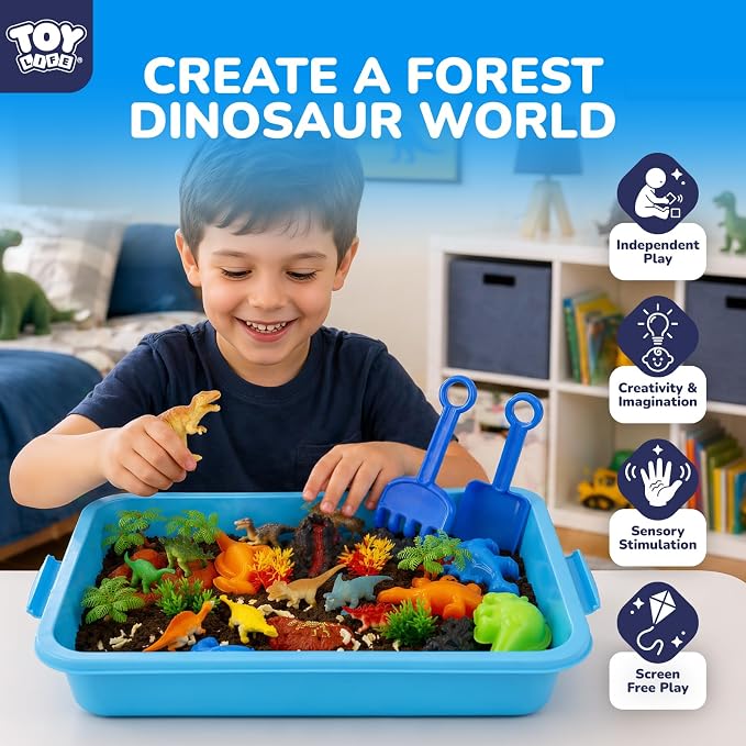 TOY Life Dinosaur Magic Sand Sensory Bin, Sandbox Set, Ages 3-8 | Indoor & summer pretend play, preschool learning toy, builds fine motor skills, gift
