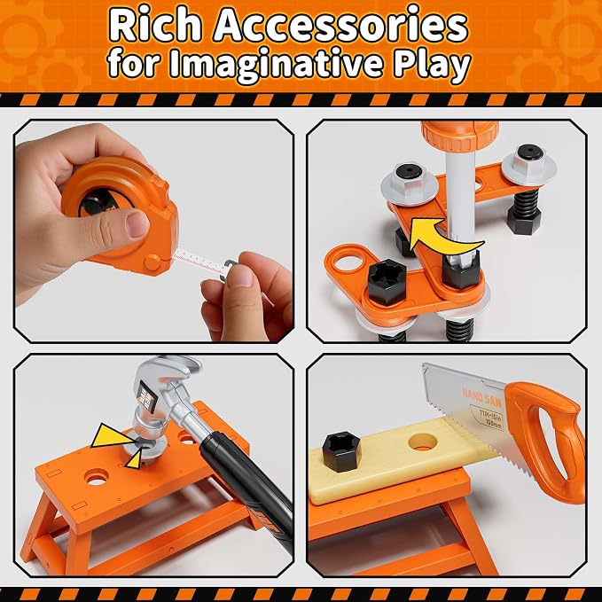 KidBloom Kids Tool Set, Toddler Tool Set with Box, Toys for 3 Year Old Boys | Construction Toys with Toy Drill, Toddler Boy Toys with Vest, Pretend Play Tools for Kids, Birthday Gifts for 3 4 5 6 7 8 9