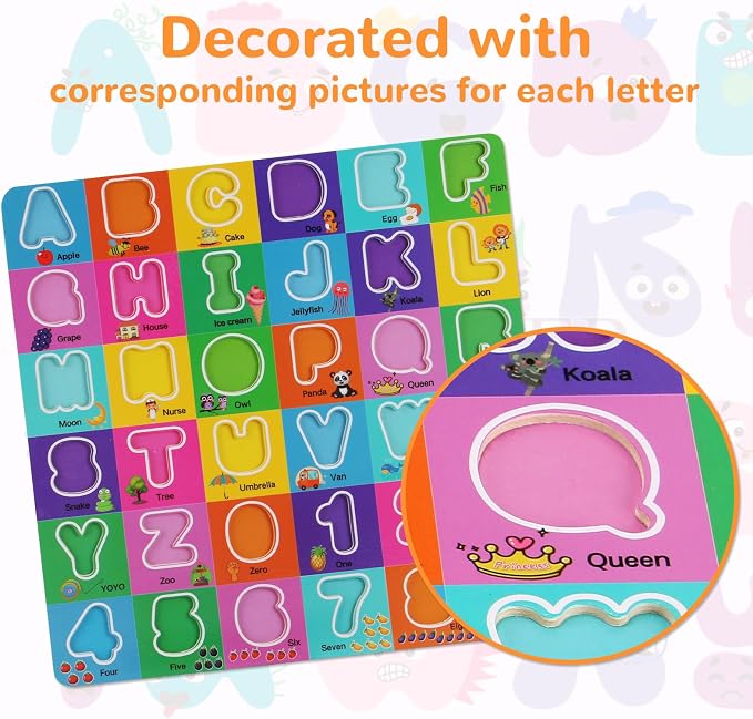 Wooden Alphabet Puzzles Ages 3-5, Alphabet and Number Puzzle with ABC Learning for Kids Ages 3 4 5, Preschool Learning Toys with Chunky ABC Puzzle Board for Girls Boys Kindergarten