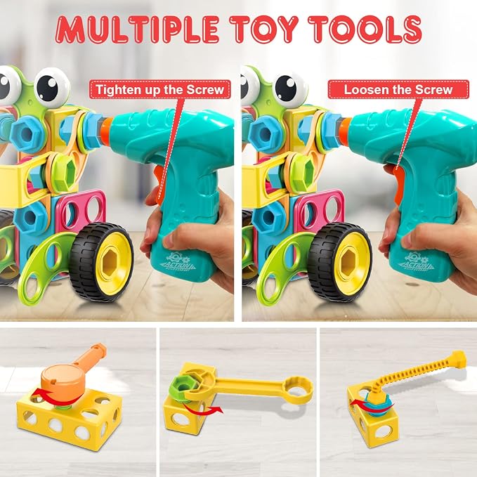 NXONE 195 PCS STEM Toys, Building Sets for Kids 3+ | Educational Building Toys for Boys and Girls Ages 3-10, Hands-On Learning, Electric Drill & Storage Box Included