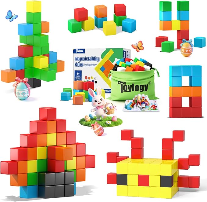 48PCS Large Magnetic Blocks, Magnet Building Cubes for Toddler 3+ Boy Girls | Sensory Montessori Toys, Preschool Educational Magnet Cubes, Outdoor Kids Toys, Magnet Toys for Kids Age 3 4 5 6 Year Old