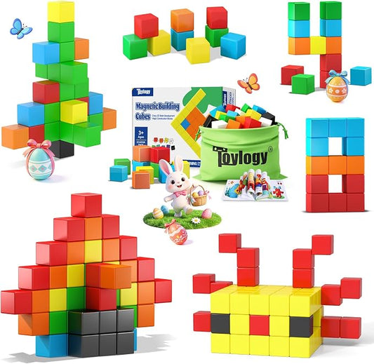 48PCS Large Magnetic Blocks, Magnet Building Cubes for Toddler 3+ Boy Girls | Sensory Montessori Toys, Preschool Educational Magnet Cubes, Outdoor Kids Toys, Magnet Toys for Kids Age 3 4 5 6 Year Old