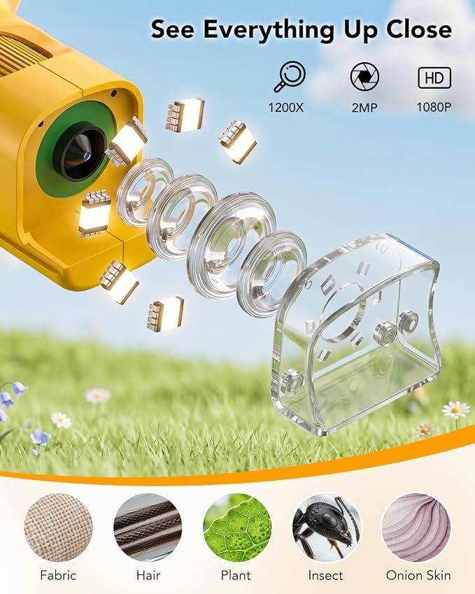 Handheld Portable Microscope for Kids, 120X-1200X for Ages 6-12 Boys Girls | 2.0'' IPS Screen, Photo & Video, 6 LED Lights, Rechargeable, STEM Toys, Christmas Birthday Gifts, for Outdoor Exploration