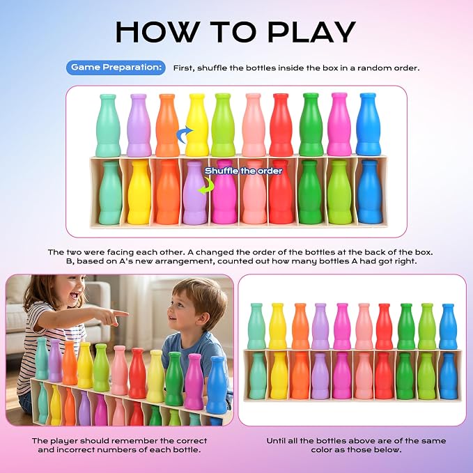 Foleto Bottle Flip Challenge - Color Match Memory Game for 2-4 | 20 ABS bottles, dual-mode memory & logic. Family party travel toy for kids and adults. Develops color recognition & thinking