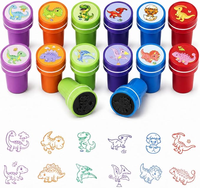 Cinrobiye 24 Pcs Dinosaur Stampers Party Favor Set, Cute Dino Stamps for Kids Birthday Party, Classroom Rewards, Carnival Prizes, Goody Bag Fillers, Dinosaur Themed Party Supplies