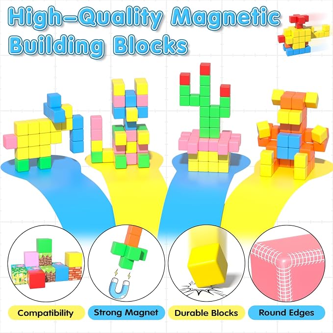 Apluses 42PCS Magnetic Blocks, Gifts for 3 4 5 6 Year Old, Magnet Building Blocks for Kids, Girls & Boys, Sensory - Montessori - Autism - Magnetic Toys for Kids Ages 3-5 4-8