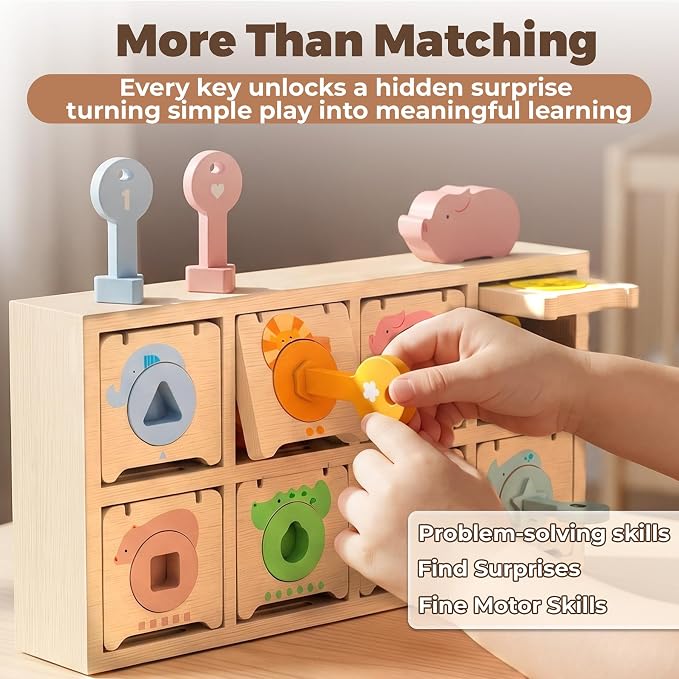 Montessori Toys for 2 Year Old|Wood Lock and Key Toddler Learning Toys | Fine Motor Skills|Shape Games Color Sorting|Preschool Animal Learning Sensory Toys|Birthday Gifts for 2-4 Girls and Boy