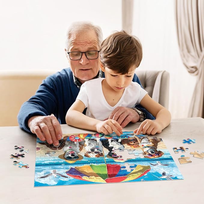 Jeacirio 4 Pack 100 Piece Puzzles for Kids Ages 4-6 6-8 8-10, Dog Cat Jigsaw Puzzles for Kids, Large Piece Educational Puzzle Toys with Posters & Bags, Gifts for Boys Girls