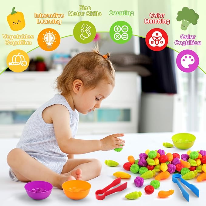 TSYAN Montessori Vegetable Color Sorting & Counting Sensory Toys