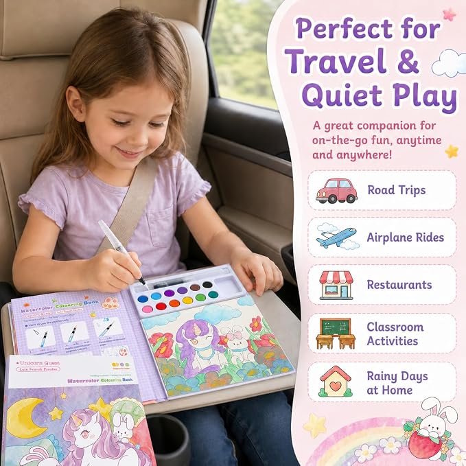 gesboole Paint with Water Coloring Books for Girls Ages 3-8, Unicorn Watercolor Painting Set for Kids Ages 3-5 4-8, Mess Free Arts and Crafts Activity Book, Birthday Gifts Travel Toys for Girls Boys