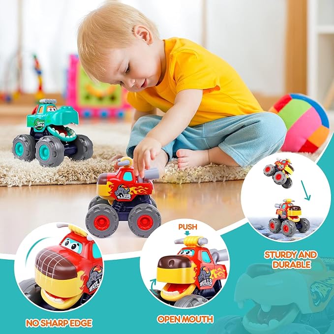 Toy Cars for 1-3 Year Old, 3PCS Animal Monster Truck, 1 Year Old Boy Gifts | Baby Toys 12-18 Months, Animal Kids Toy, Christmas & Birthday Gifts, Pull Back Car with Big Wheel, Crocodile Bull Leopard