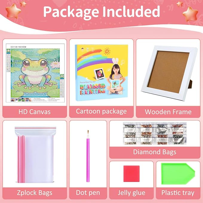 Gemozaic Frog Diamond Art Kits for Kids Ages 6-8-12 with Frame, 7 x 7 in | Animal Diamond Art Painting, Big Gem Arts and Crafts for Kids Ages 6-8-12, Amphibians Gems Painting for Gift, Home Wall Decor