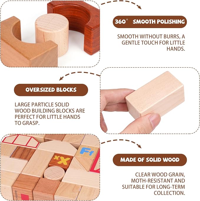 145-Piece Wooden Building Blocks Set –Dinosaur Park –Montessori Educational Construction Toy Made from 10 Premium Hardwoods, STEM Learning Blocks for Toddlers & Kids Ages 3–6