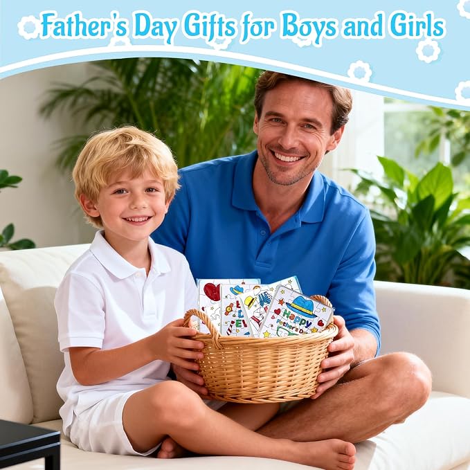 24 Set Fathers Day Crafts for Kids Toddlers Classroom Bulk, Father's Day Arts DIY Jigsaw Puzzle with Shirt Hat Tool, June Best Dad Activities for School Gifts Coloring Games Paper Toy projects