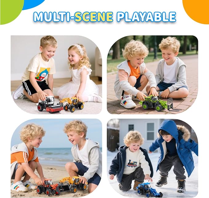 Construction Truck Toys for Toddlers | 5Pcs Push Go Tractor Toys, Sandbox Excavator Toys, Christmas Birthday Gifts for 3 4 5 6 Year Old Boys Girls