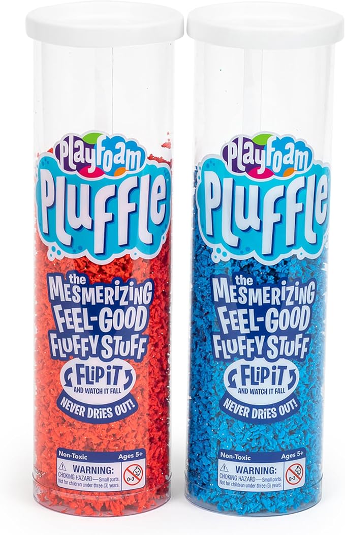 Educational Insights Pluffle 2-pack (Red & Blue) - Preschool Sensory Bin Filler, Tactile Sensory Toys for Toddlers 3-4, Mess Free Slime Alternative, Satisfying Foam Sand Bin Filler