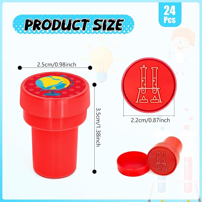 Cinrobiye 24 Pcs Science Stampers Party Favor Set, Cute Science Lab Stamps for Kids Birthday Party, Classroom Rewards, Educational Learning Toys, Goody Bag Fillers, STEM Party Supplies
