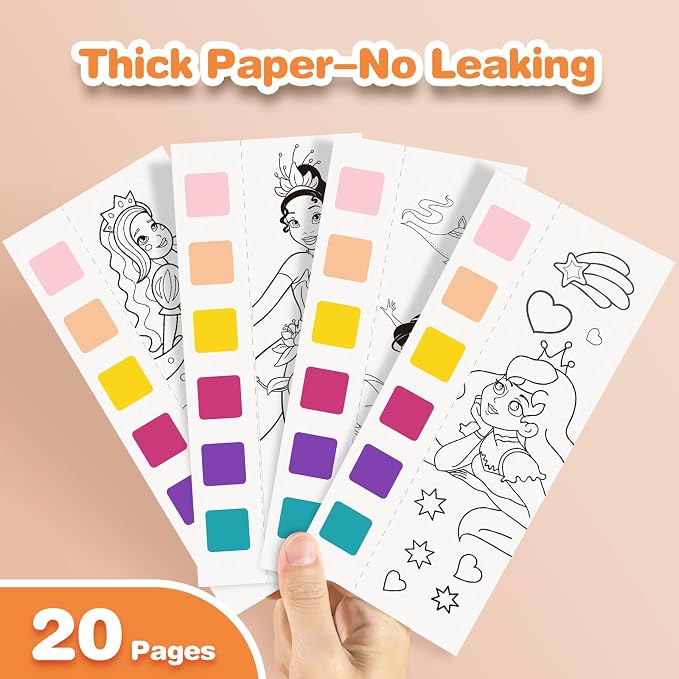ZHOC Paint with Water Coloring Books for Kids, Pocket Mess Free Watercolor Painting Sets for Kids Ages 3 4 5 6 7 8+, Water Color Paint Set Arts and Crafts Gift for Boys Girls, Princess and Oceans